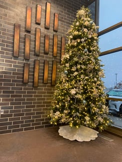 Christmas Tree with brick wall background